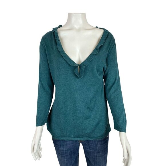 J. Jill Sweater Small Ruffle Neck 3/4 Sleeve V-Neck - Picture 1 of 6